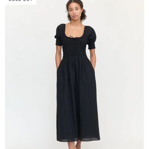 Hill House The Madeline Nap Dress - Black Linear Swiss Dot